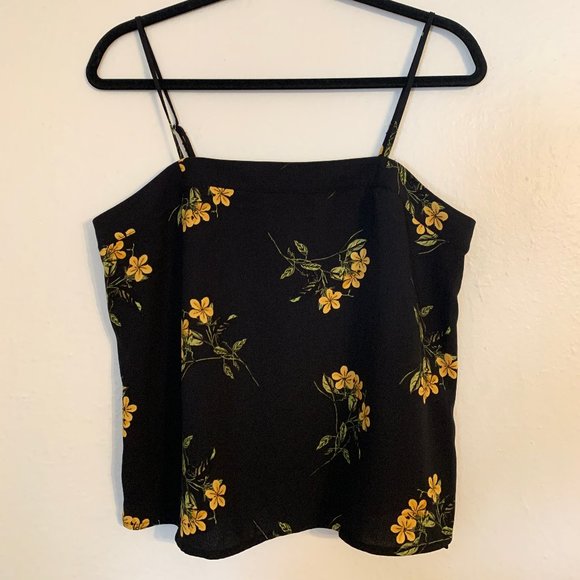bp Tops - BP Straight Neck Black Camisole With Floral Print